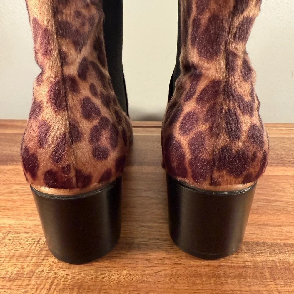 Nine West Taye Leopard Print Faux Pony-hair Chelsea Heeled Boot Size 8.5